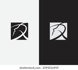 Abstract Face shape and letter R logo design concept