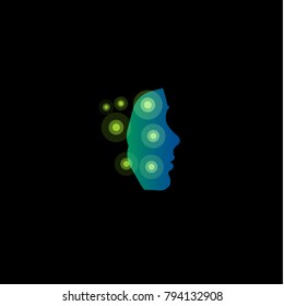 Abstract face silhouette with circles vector logo. Photo focus points, camera new tech. Face id vector illustration.