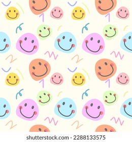 Abstract face smile pastel color. Cartoon so cute. Pattern seamless vector illustration.
