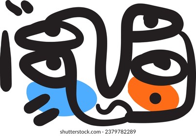 An abstract face with swirling and centered lines.
