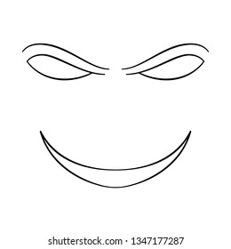 Abstract face symbol, icon white background. Black and white cartoon face. Contour face drawing, sketch, graphic.