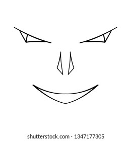Abstract face symbol, icon white background. Black and white cartoon face.  Contour face drawing, sketch, graphic.