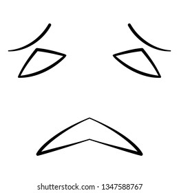 Abstract face symbol, icon white background. Black and white cartoon face.  Contour face drawing, sketch, graphic.