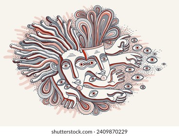 Abstract face vector art, illustration of face stylized artistic style, human abstraction art, surreal and bizarre portrait.