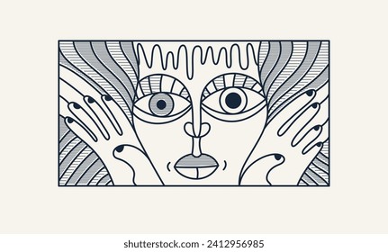 Abstract face vector art, illustration of face stylized artistic style, human abstraction art, surreal and bizarre portrait.