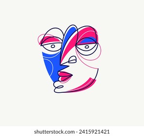 Abstract face vector art, illustration of face stylized artistic style, human abstraction art, surreal and bizarre portrait.