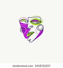 Abstract face vector art, illustration of face stylized artistic style, human abstraction art, surreal and bizarre portrait.