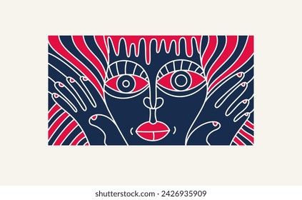 Abstract face vector art, illustration of face stylized artistic style, human abstraction art, surreal and bizarre portrait.