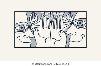 Abstract face vector art, illustration of face stylized artistic style, human abstraction art, surreal and bizarre portrait.