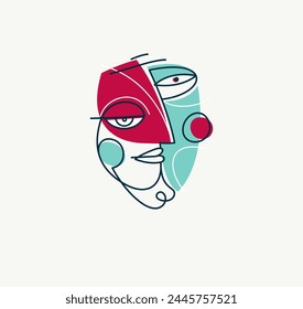 Abstract face vector art, illustration of face stylized artistic style, human abstraction art, surreal and bizarre portrait.