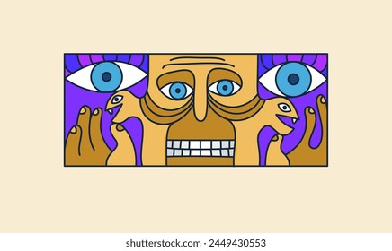 Abstract face vector art, illustration of face stylized artistic style, human abstraction art, surreal and bizarre portrait.