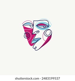 Abstract face vector art, illustration of face stylized artistic style, human abstraction art, surreal and bizarre portrait.