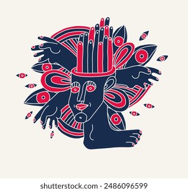 Abstract face vector art, illustration of face stylized artistic style, human abstraction art, surreal and bizarre portrait.