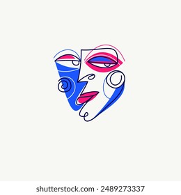 Abstract face vector art, illustration of face stylized artistic style, human abstraction art, surreal and bizarre portrait.