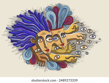 Abstract face vector art, illustration of face stylized artistic style, human abstraction art, surreal and bizarre portrait.