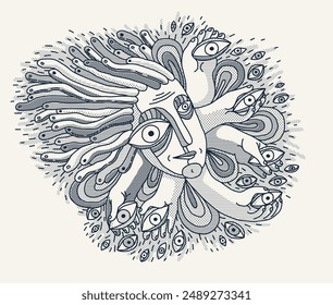 Abstract face vector art, illustration of face stylized artistic style, human abstraction art, surreal and bizarre portrait.