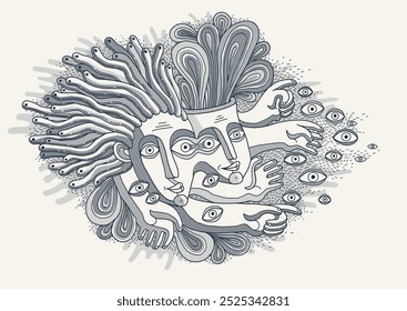 Abstract face vector art, illustration of face stylized artistic style, human abstraction art, surreal and bizarre portrait.