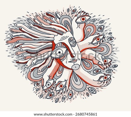 Abstract face vector art, illustration of face stylized artistic style, human abstraction art, surreal and bizarre portrait.