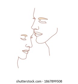 Abstract face vector with butterfly by one line drawing_ Portrait minimalistic style. Beaty salon art . One Line Print.  Couples Faces Kissing Line print.
