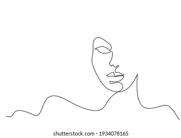 El rostro abstracto de la mujer. Dibujo continuo de una línea. Retrato de estilo minimalista. Ilustración del vector