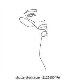 Abstract face woman minimalist one line drawing. Modern continuous line art. Women line art. Beauty salon logo. Coloring book. Botanical print. Nature symbol of cosmetics. Fashion logo.