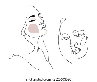 Resumen de la cara mujer minimalista dibujo de una línea. Moderna línea de arte. Articulación femenina. Logo del salón de belleza. Libro de colorear. Huella botánica. Símbolo natural de los cosméticos. Logo de moda.