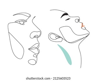 Abstract face woman minimalist one line drawing. Modern continuous line art. Women line art. Beauty salon logo. Coloring book. Botanical print. Nature symbol of cosmetics. Fashion logo.