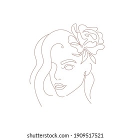 Woman Face Flowers One Line Drawing Stock Vector (Royalty Free) 1628446732