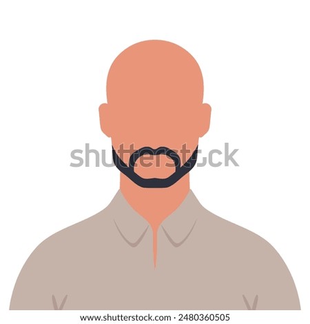 Abstract faceless bald man with beard. Bald bearded male avatar. Vector illustration
