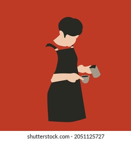 Abstract Faceless Barista Making A Coffee Illustration, Hand Drawn Vector Illustration.