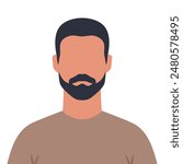 Abstract faceless bearded man with short hair. Bearded male avatar. Vector illustration