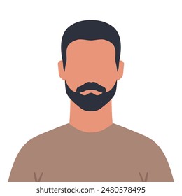 Abstract faceless bearded man with short hair. Bearded male avatar. Vector illustration