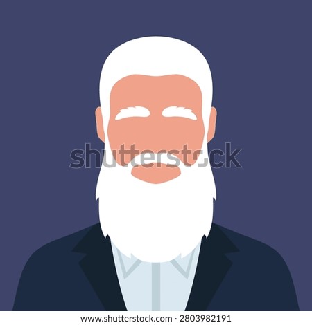 Abstract faceless elderly man with long gray haired beard. Gray haired male faceless portrait, avatar. Vector illustration