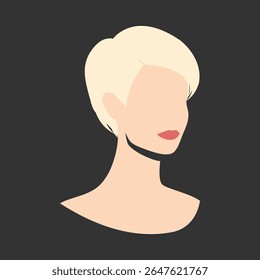 Abstract faceless half turned portrait of a blond female with short haircut. Woman abstract avatar. Vector illustration