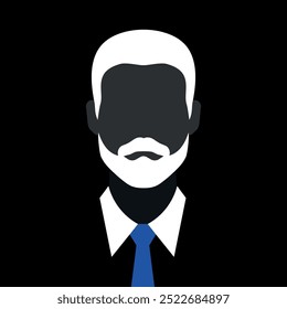 Abstract faceless man with beard and mustache silhouette in a tie. Dark male silhouette avatar emblem. Vector illustration
