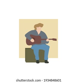 Abstract Faceless Man Playing Guitar Illustration, Hand Drawn Vector Illustration.