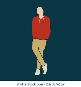 Abstrakter, gesichtsloser Mann in der roten Hoodie-Illustration, handgezeichnete Vektorgrafik.