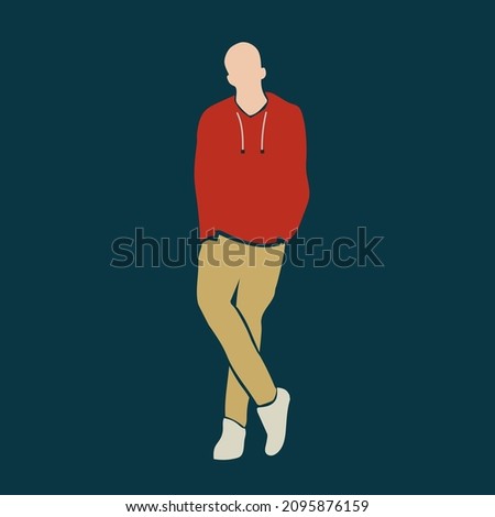 Abstract Faceless Man In Red Hoodie Illustration, Hand Drawn Vector Illustration.