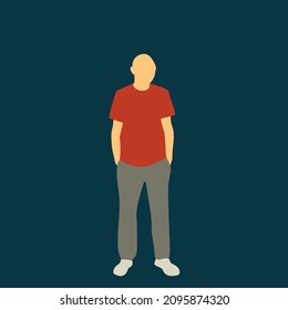 Abstract Faceless Man In Red Tee Standing Illustration, Hand Drawn Vector Illustration.