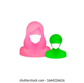 Abstract faceless person wearing a mask portrait illustration / family, mother  and child