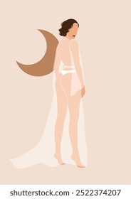 Abstractas retrato sin rostro de una mujer joven en una túnica y ropa interior, dama en ropa de dormir, hermosa mujer en ropa de salón, Ilustración vectorial aislada