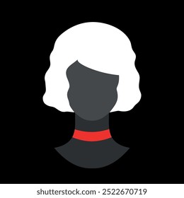 Abstract faceless woman silhouette in red choker. Dark female silhouette avatar emblem. Vector illustration