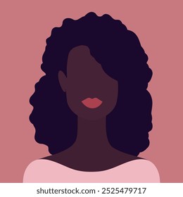 Abstract faceless young African woman with long curly hair. Abstract portrait. Vector illustration