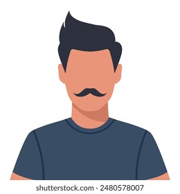 Abstract faceless young man with stylish haircut and curled mustache. Male avatar. Vector illustration