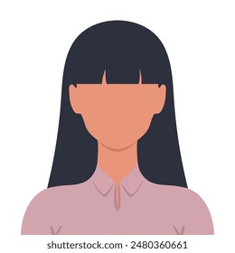 Abstract faceless young woman with bangs hairstyle. Abstract avatar. Vector illustration