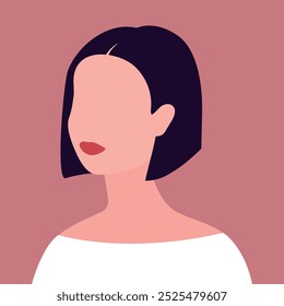 Abstract faceless young woman with short black hair. Abstract portrait. Vector illustration