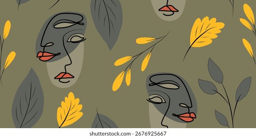 Abstrakte Gesichter und Herbstblätter Muster