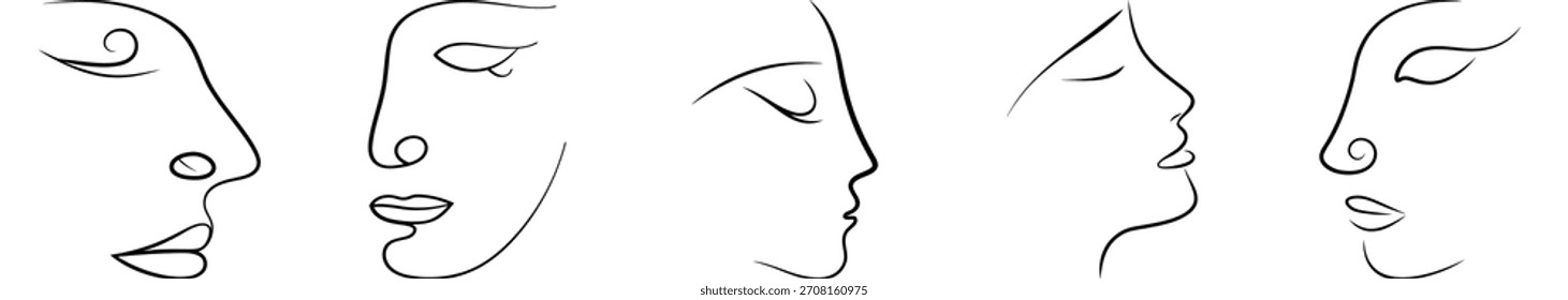 Abstrato Faces Linha Contínua Arte Design Minimalista Retrato Coleção