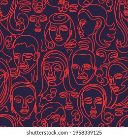 abstract faces contour seamless vector pattern