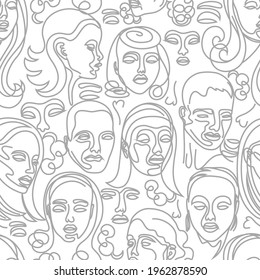 abstract faces contour seamless vector pattern